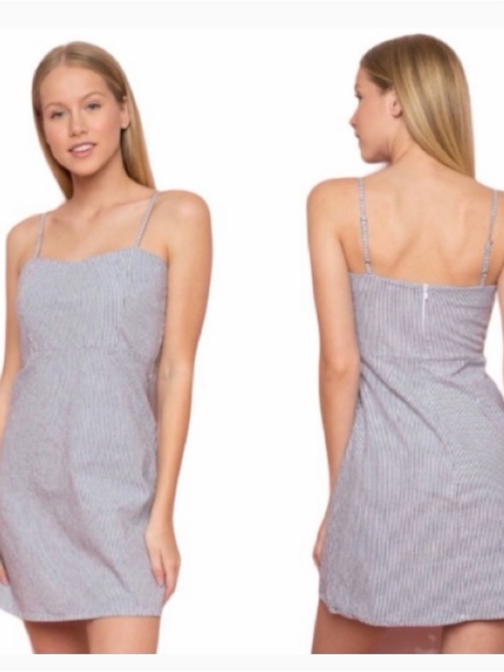 Brandy Melville Light Blue & White Striped Spaghetti Strap Mini Dress